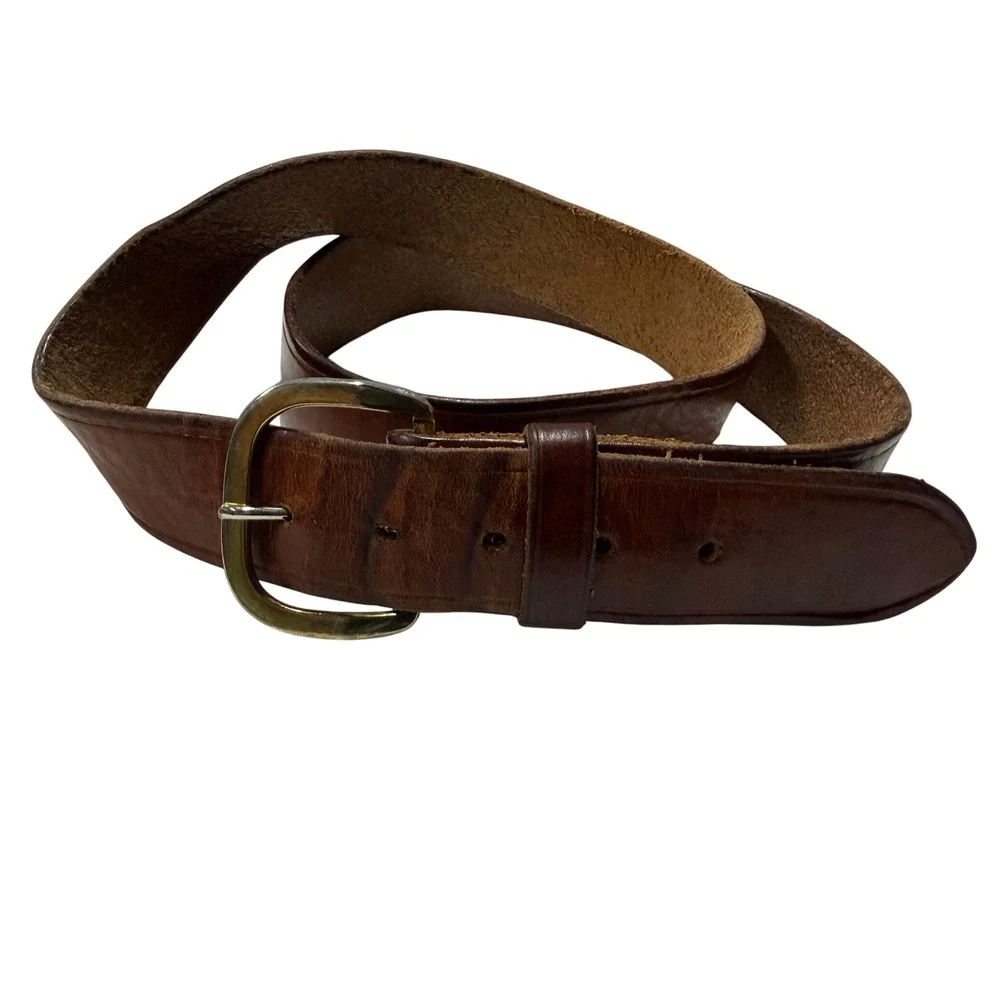 Cabelas Mens Brown Leather Belt 42 Brass Buckle Heavy Duty Distressed 91-42